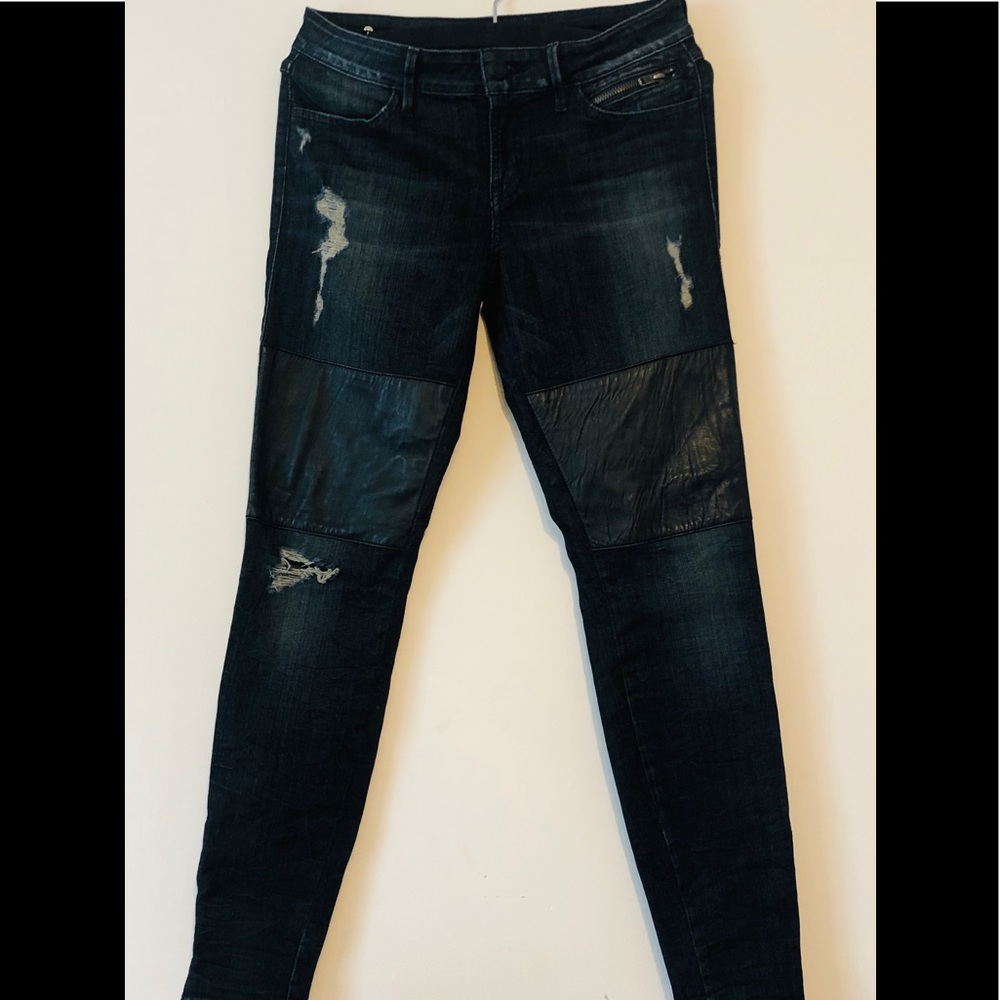 Guess Jeans Distressed Leather patch moto jeans 27